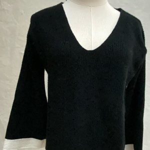 JOA Boxy Black Sweater Ivory Trim Sweater XSmall